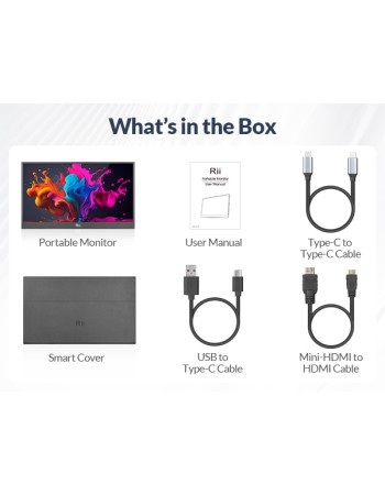 Rii Monitor Portable 15.6" Full-HD with USB-C/HDMI & Case/Stand RS100 Rii Monitor Portable 15.6" Full-HD with USB-C/HDMI & Case/Stand RS100