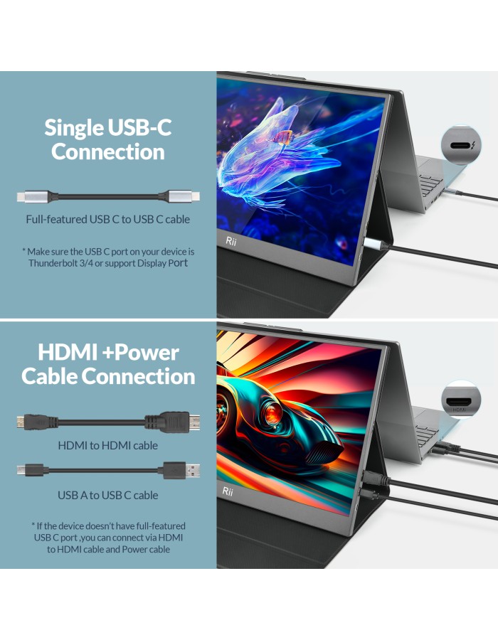Rii Monitor Portable 15.6" Full-HD with USB-C/HDMI & Case/Stand RS100 Rii Monitor Portable 15.6" Full-HD with USB-C/HDMI & Case/Stand RS100