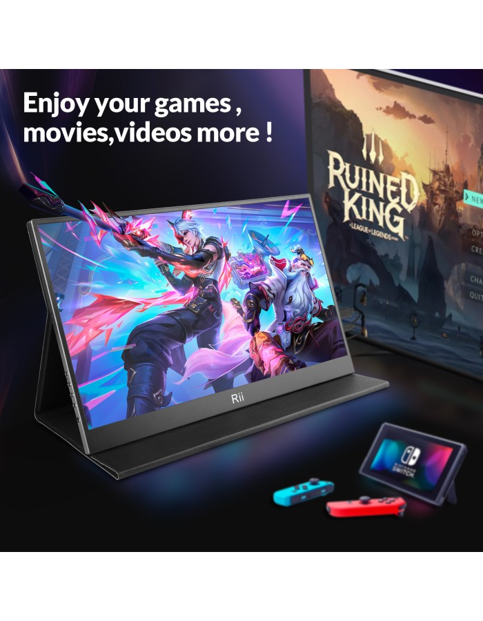 Rii Monitor Portable 15.6" Full-HD with USB-C/HDMI & Case/Stand RS100 Rii Monitor Portable 15.6" Full-HD with USB-C/HDMI & Case/Stand RS100
