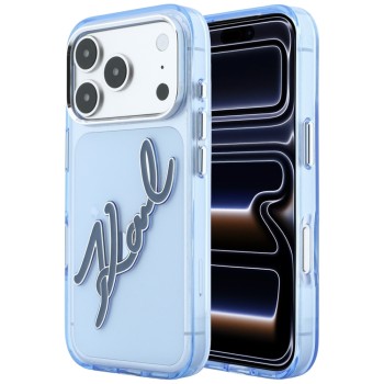 Karl Lagerfeld IML Big Signature Resin Metal Frame Case for iPhone 17 Pro / 18 Pro - Blue