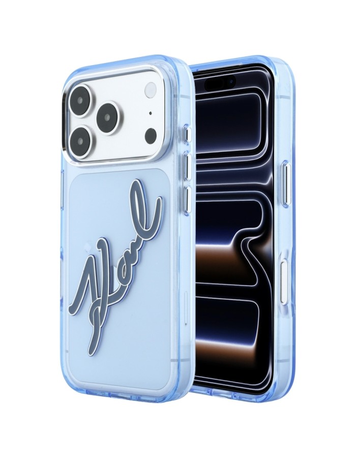 Karl Lagerfeld IML Big Signature Resin Metal Frame Case for iPhone 17 Pro / 18 Pro - Blue