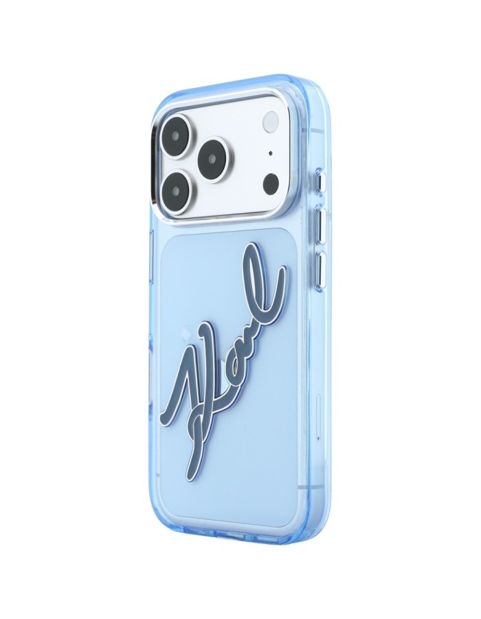 Karl Lagerfeld IML Big Signature Resin Metal Frame Case for iPhone 17 Pro / 18 Pro - Blue