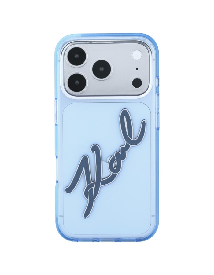 Karl Lagerfeld IML Big Signature Resin Metal Frame Case for iPhone 17 Pro / 18 Pro - Blue