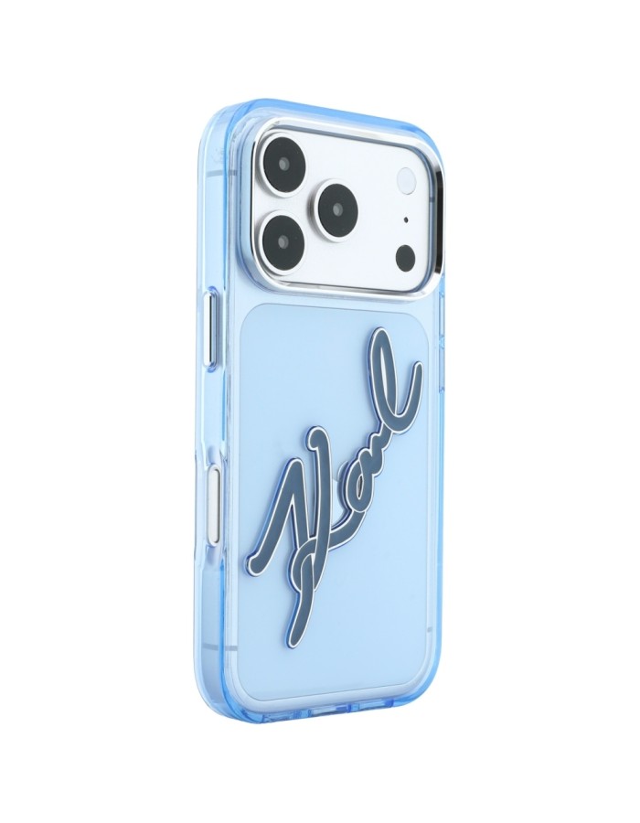 Karl Lagerfeld IML Big Signature Resin Metal Frame Case for iPhone 17 Pro / 18 Pro - Blue