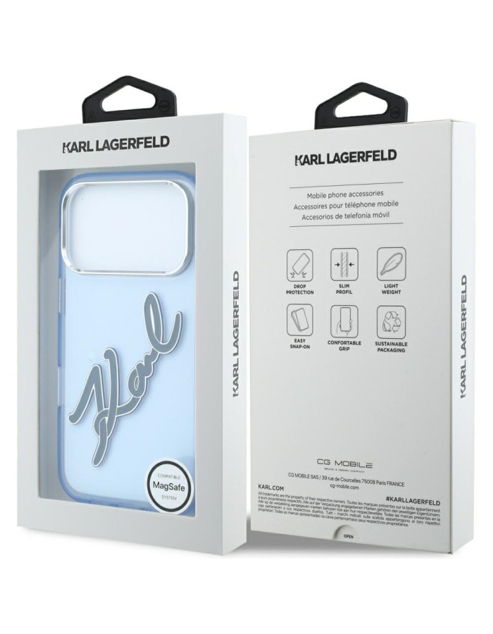 Karl Lagerfeld IML Big Signature Resin Metal Frame Case for iPhone 17 Pro / 18 Pro - Blue
