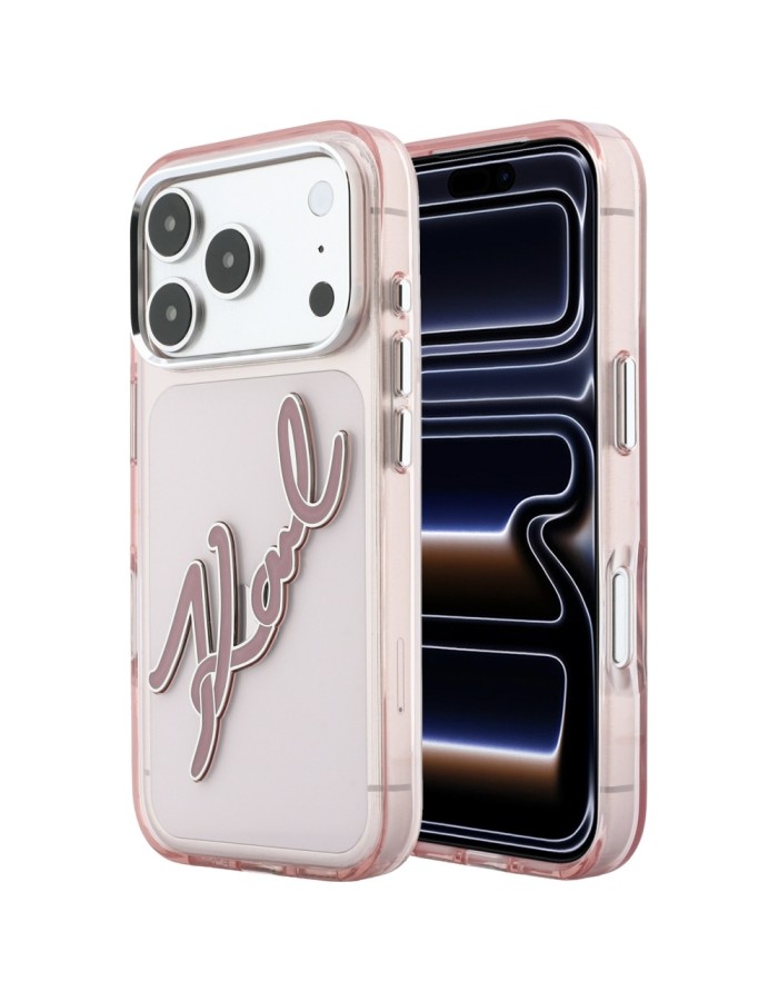 Karl Lagerfeld IML Big Signature Resin Metal Frame Case for iPhone 17 Pro / 18 Pro - Pink