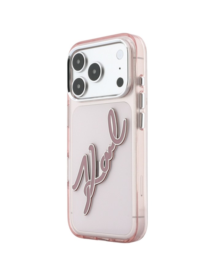 Karl Lagerfeld IML Big Signature Resin Metal Frame Case for iPhone 17 Pro / 18 Pro - Pink
