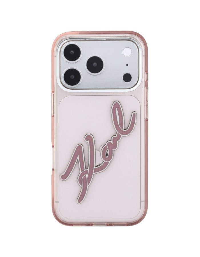 Karl Lagerfeld IML Big Signature Resin Metal Frame Case for iPhone 17 Pro / 18 Pro - Pink