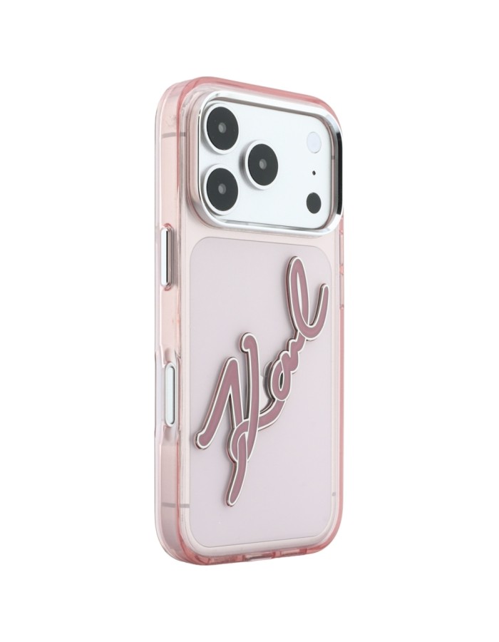 Karl Lagerfeld IML Big Signature Resin Metal Frame Case for iPhone 17 Pro / 18 Pro - Pink