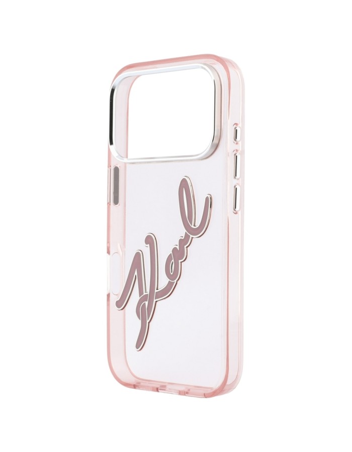 Karl Lagerfeld IML Big Signature Resin Metal Frame Case for iPhone 17 Pro / 18 Pro - Pink