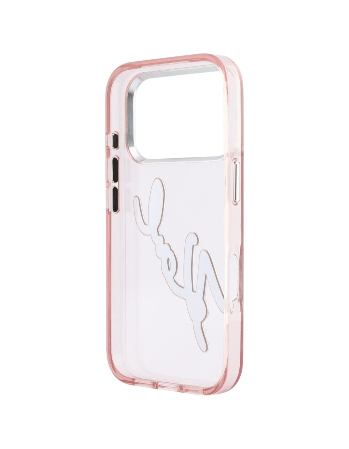 Karl Lagerfeld IML Big Signature Resin Metal Frame Case for iPhone 17 Pro / 18 Pro - Pink