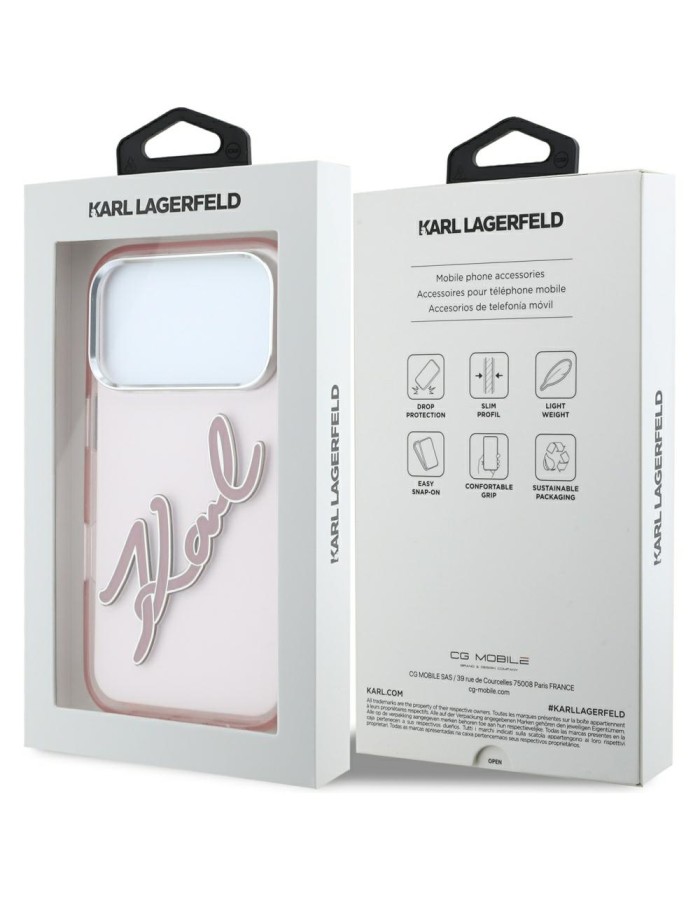Karl Lagerfeld IML Big Signature Resin Metal Frame Case for iPhone 17 Pro / 18 Pro - Pink
