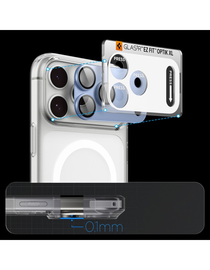 Spigen Optik Pro XL GLAS.TR EZ FIT Tempered Glass Camera Screen Protector for iPhone 18 Pro - Light Blue Spigen Optik Pro XL GLAS.TR EZ FIT Tempered Glass Camera Screen Protector for iPhone 18 Pro - Light Blue
