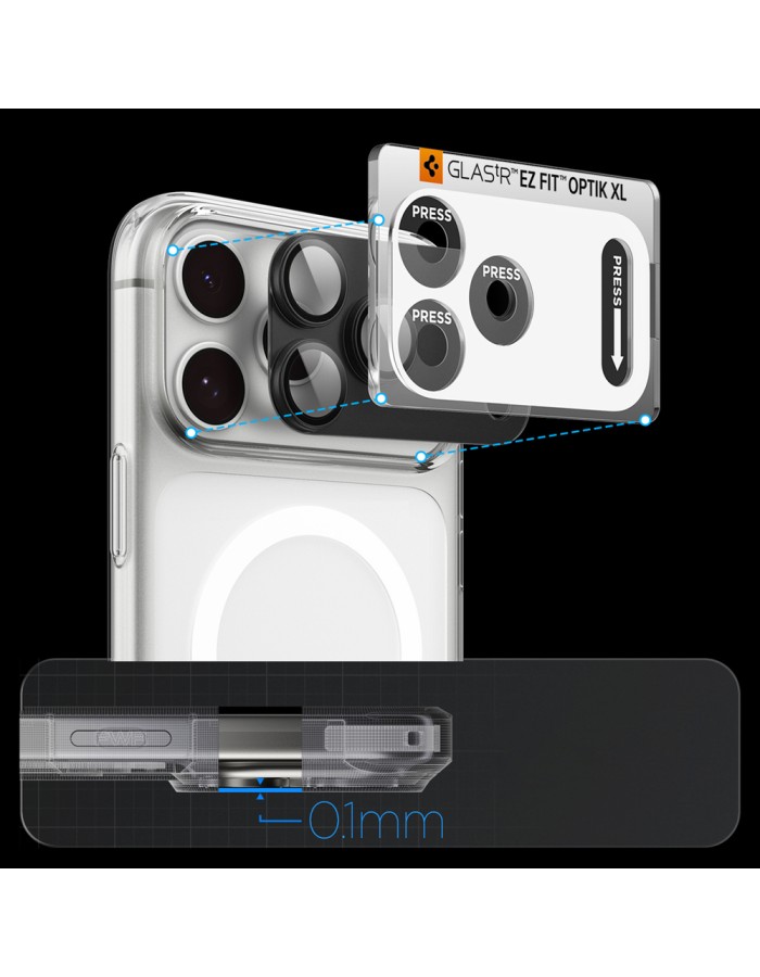 Spigen Optik Pro XL Glas.tR EZ Fit Tempered Glass Camera Screen Protector for iPhone 18 Pro - Dark Gray Spigen Optik Pro XL Glas.tR EZ Fit Tempered Glass Camera Screen Protector for iPhone 18 Pro - Dark Gray