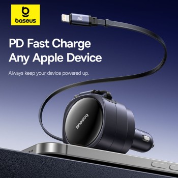 Baseus Car Charger 60W Enjoyment with Retractable Cables (C+C) Black Baseus Car Charger 60W Enjoyment with Retractable Cables (C+C) Black