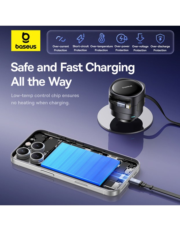 Baseus Car Charger 60W Enjoyment with Retractable Cables (C+C) Black Baseus Car Charger 60W Enjoyment with Retractable Cables (C+C) Black