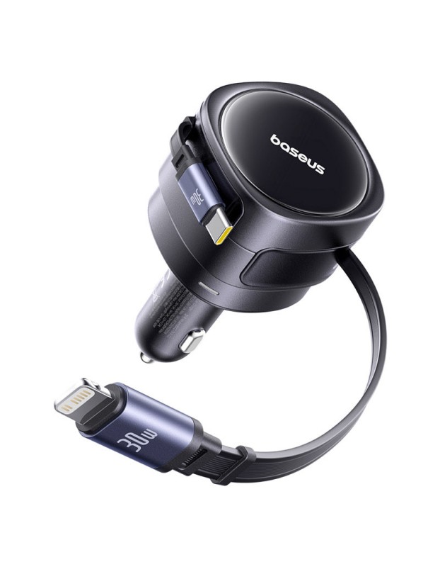 Baseus Car Charger 60W Enjoyment with Retractable Cables (C+C) Black Baseus Car Charger 60W Enjoyment with Retractable Cables (C+C) Black