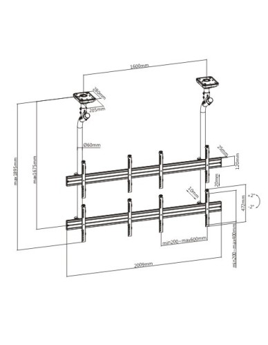 Brateck Video Wall Ceiling 2x2 60x40 50kg/Screen LVC03-446FL-02