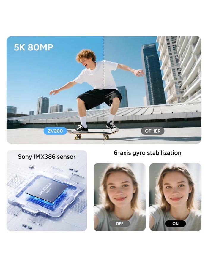 SJCAM ZV200 5K 80MP Flip Screen Digital Camera 16X Digital Zoom