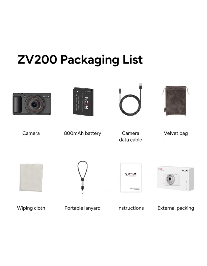 SJCAM ZV200 5K 80MP Flip Screen Digital Camera 16X Digital Zoom