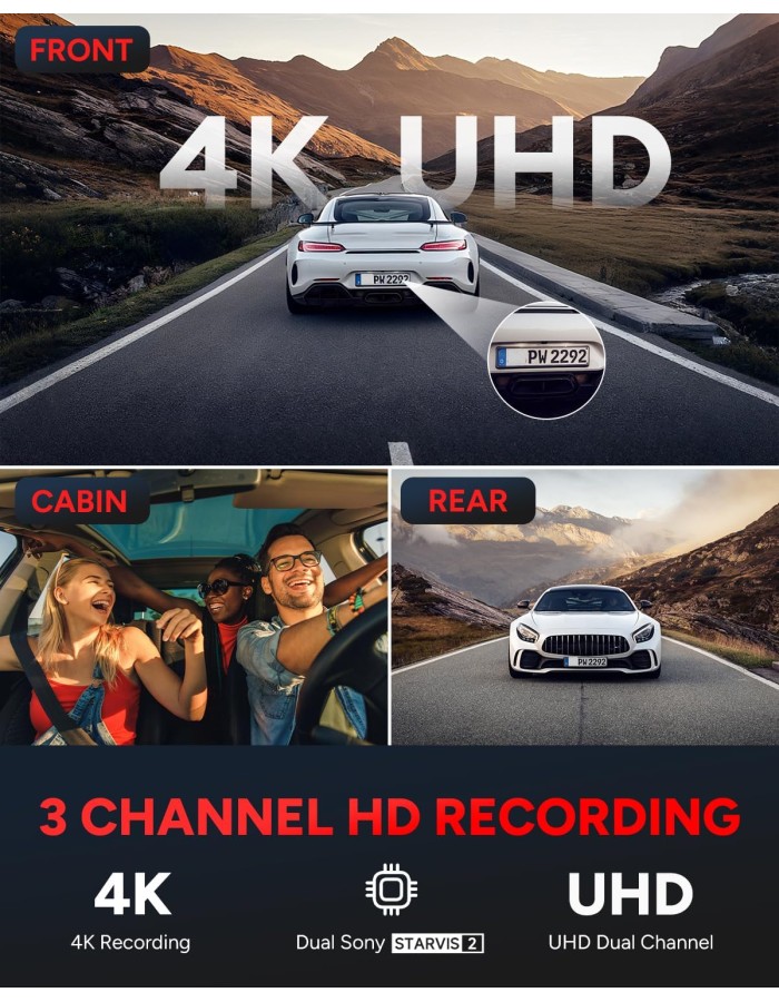 SJCAM M60S 4K Dash Cam, Equipped with STARVIS 2 HDR Night Vision Dashcam Front and Rear Camera Built-in WiFi G-Sensor 24/7 Recording Parking Mode 2CH