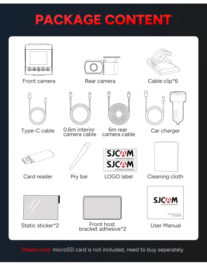 SJCAM M60S 4K Dash Cam, Equipped with STARVIS 2 HDR Night Vision Dashcam Front and Rear Camera Built-in WiFi G-Sensor 24/7 Recording Parking Mode 2CH