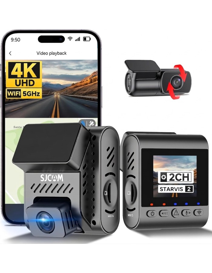 SJCAM M60S 4K Dash Cam, Equipped with STARVIS 2 HDR Night Vision Dashcam Front and Rear Camera Built-in WiFi G-Sensor 24/7 Recording Parking Mode 2CH