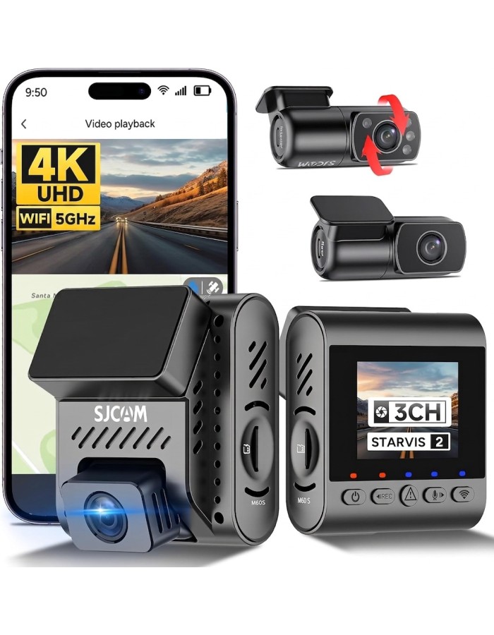 SJCAM M60S 4K 3-Channel Dash Cam Front and Rear and Inside Recording 5GHz Wi-Fi and Sony STARVIS 2 Sensors Dashcam Parking Mode with Pre-Recording HDR Night Vision Car Camera for Car and Taxi Security SJCAM M60S 4K 3-Channel Dash Cam Front and Rear and Inside Recording 5GHz Wi-Fi and Sony STARVIS 2 Sensors Dashcam Parking Mode with Pre-Recording HDR Night Vision Car Camera for Car and Taxi Security