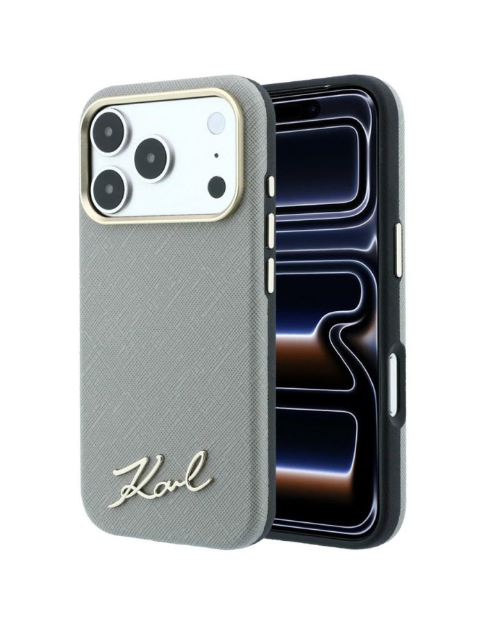 Karl Lagerfeld Saffiano Small Script Metal Logo MagSafe Case for iPhone 17 Pro Max / 18 Pro Max - Beige Karl Lagerfeld Saffiano Small Script Metal Logo MagSafe Case for iPhone 17 Pro Max / 18 Pro Max - Beige