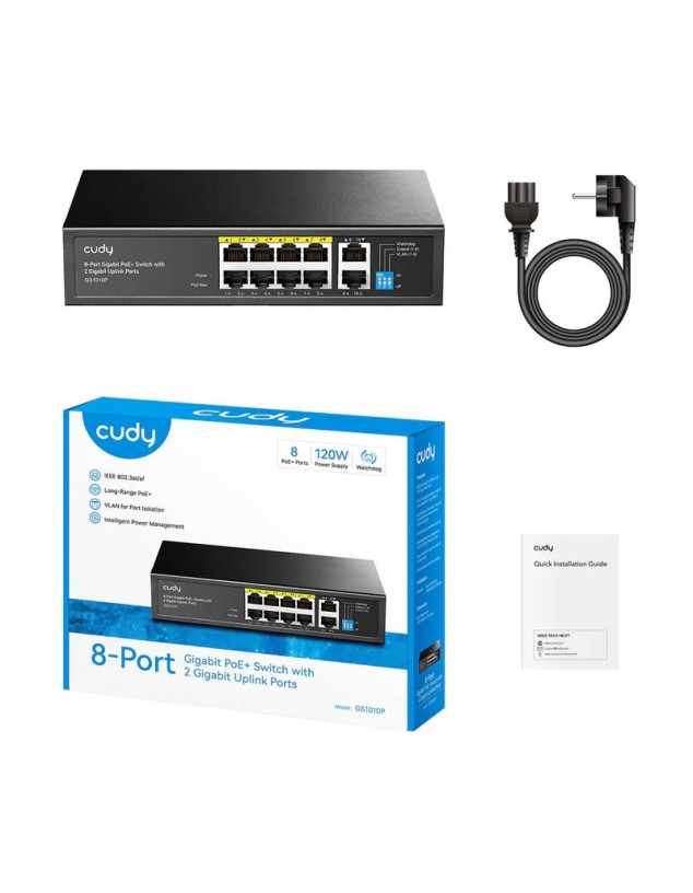 Cudy Switch PoE Gigabit 8PoE + 2GbE Uplink 120W GS1010P Cudy Switch PoE Gigabit 8PoE + 2GbE Uplink 120W GS1010P