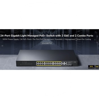 Cudy Switch PoE Gigabit Cloud Easy-Managed 24PoE + 2 RJ45/SFP Combo 300W GS1028EPS2