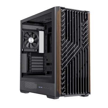 Einarex PC Case ATX P800 Core Black , Wood Front Panel, Tempered Glass Side Panel , 1 Rear Fan Pre-Installed