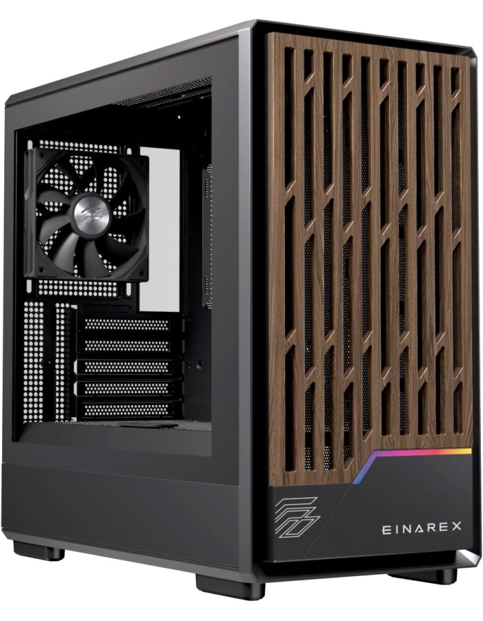Einarex PC Case mATX PM400 Core, Wood Front Panel, Tempered Glass Side Panel , 1 Rear Fan Pre-Installed, Black Einarex PC Case mATX PM400 Core, Wood Front Panel, Tempered Glass Side Panel , 1 Rear Fan Pre-Installed, Black