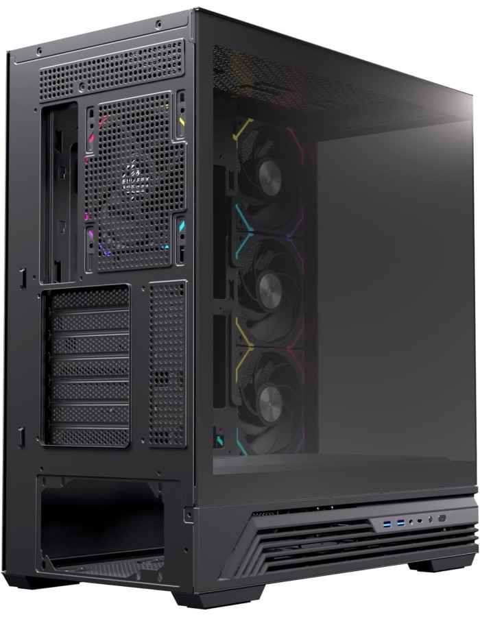 Einarex PC Case ATX S800 RGB, Tempered Glass Front and Side Panel, 4x Pre-Installed Fans, Black