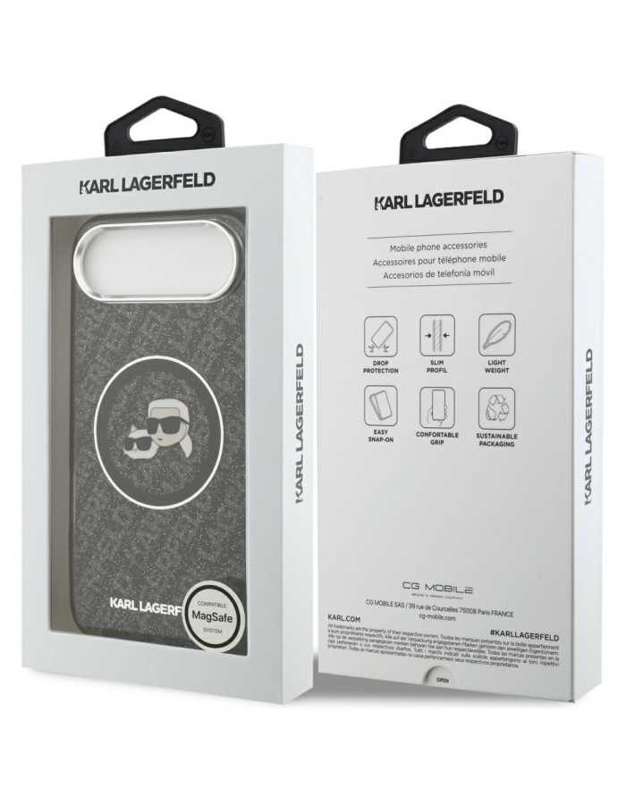 Karl Lagerfeld IML Glitter Karl &amp;amp; Choupette Heads Logo MagSafe iPhone Air Case - Black