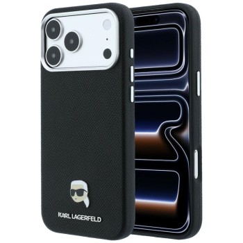 Karl Lagerfeld Grained Karl Head Metal MagSafe Case for iPhone 18 Pro Max / 17 Pro Max - Black