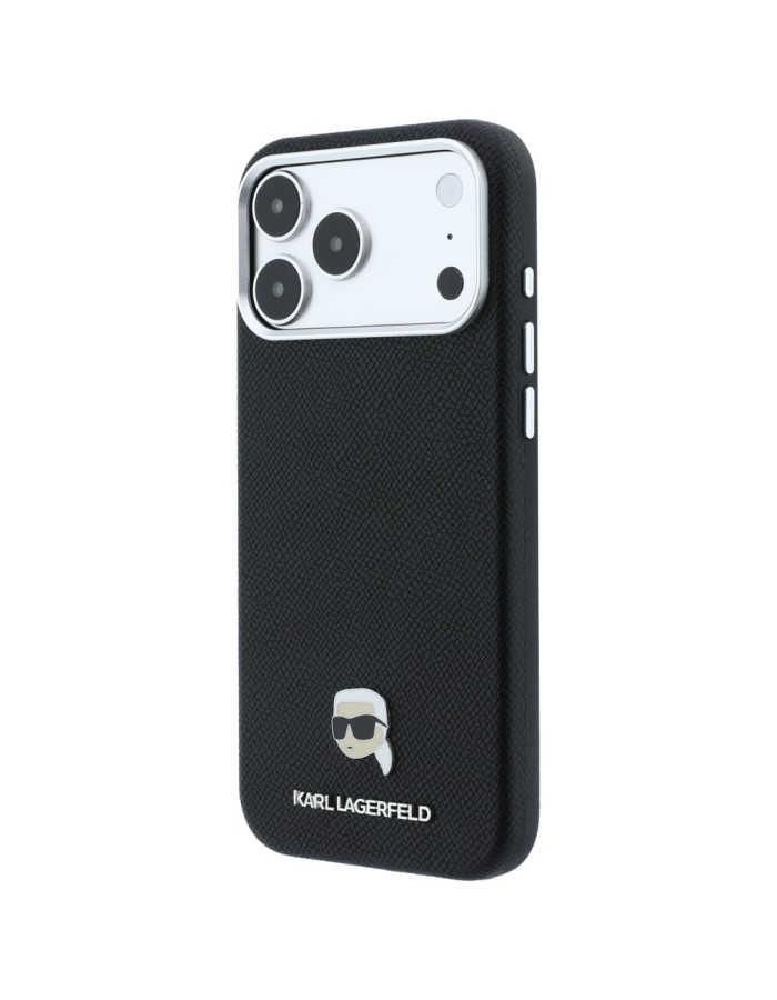Karl Lagerfeld Grained Karl Head Metal MagSafe Case for iPhone 18 Pro Max / 17 Pro Max - Black