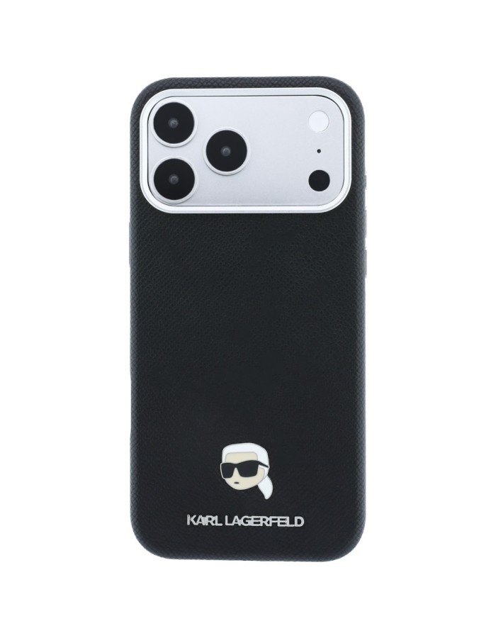 Karl Lagerfeld Grained Karl Head Metal MagSafe Case for iPhone 18 Pro Max / 17 Pro Max - Black