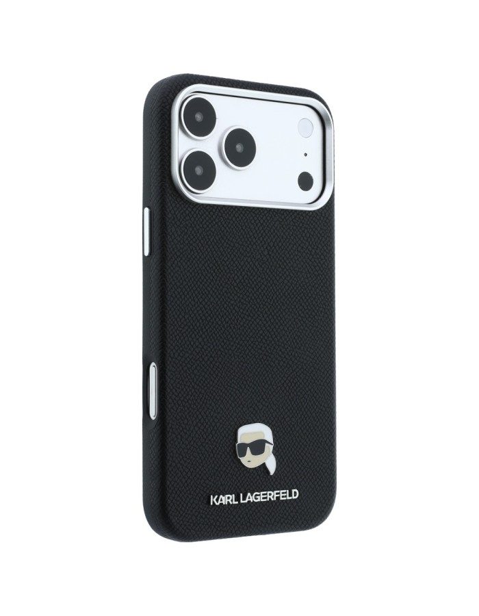 Karl Lagerfeld Grained Karl Head Metal MagSafe Case for iPhone 18 Pro Max / 17 Pro Max - Black