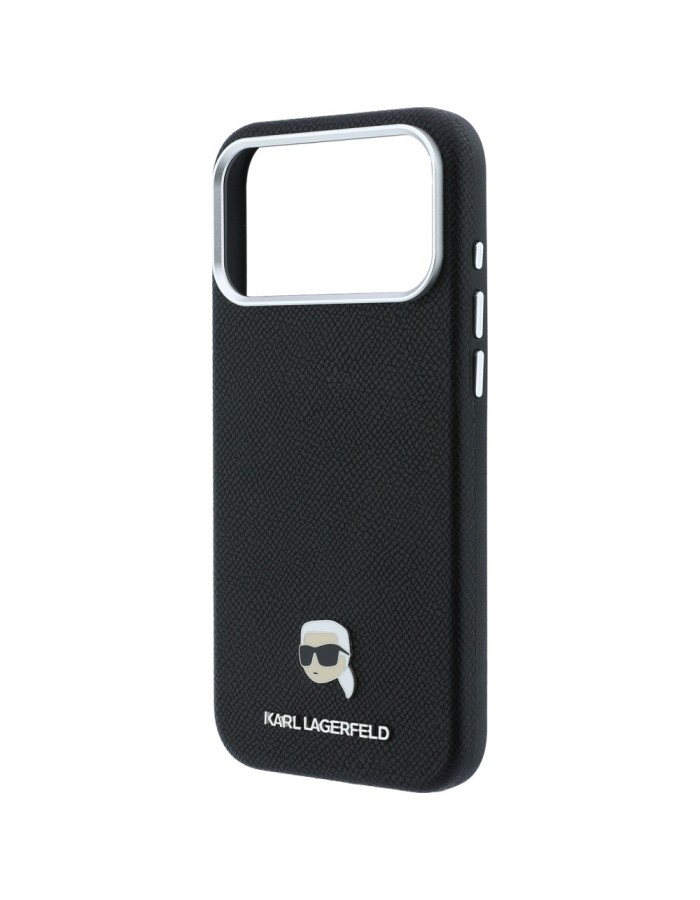 Karl Lagerfeld Grained Karl Head Metal MagSafe Case for iPhone 18 Pro Max / 17 Pro Max - Black