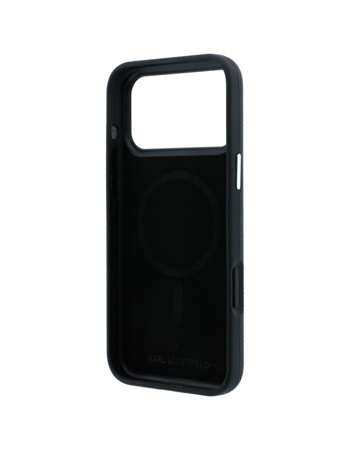 Karl Lagerfeld Grained Karl Head Metal MagSafe Case for iPhone 18 Pro Max / 17 Pro Max - Black