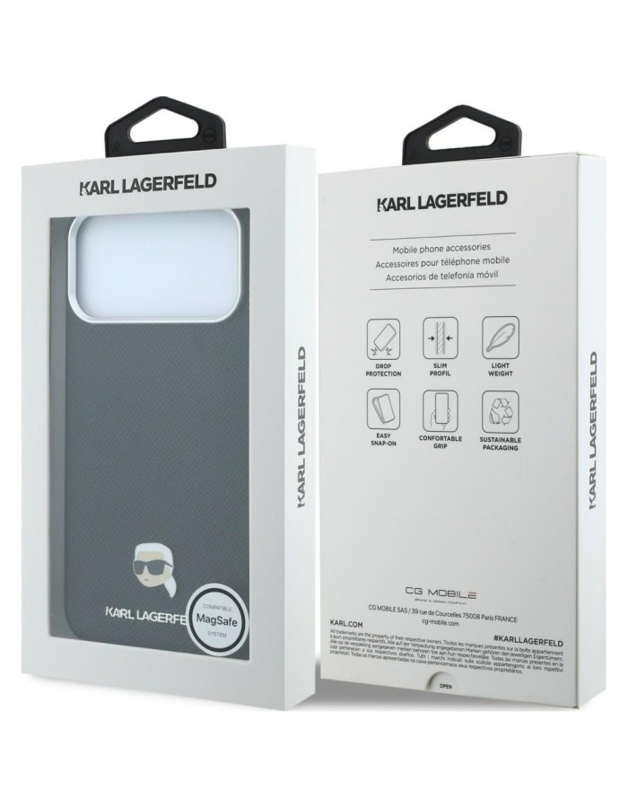 Karl Lagerfeld Grained Karl Head Metal MagSafe Case for iPhone 18 Pro Max / 17 Pro Max - Black