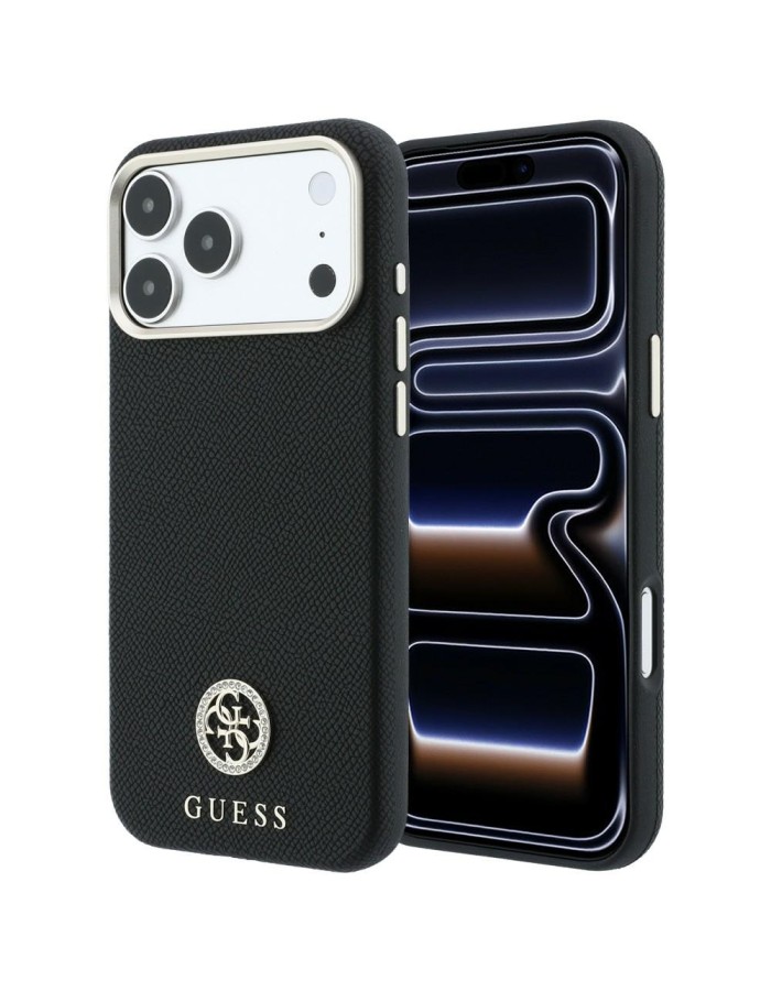 Guess Grained Round Strass Logo MagSafe Case for iPhone 18 Pro / 17 Pro - Black Guess Grained Round Strass Logo MagSafe Case for iPhone 18 Pro / 17 Pro - Black
