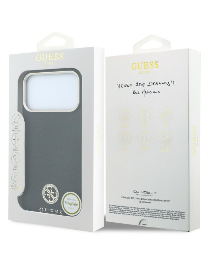 Guess Grained Round Strass Logo MagSafe Case for iPhone 18 Pro / 17 Pro - Black Guess Grained Round Strass Logo MagSafe Case for iPhone 18 Pro / 17 Pro - Black