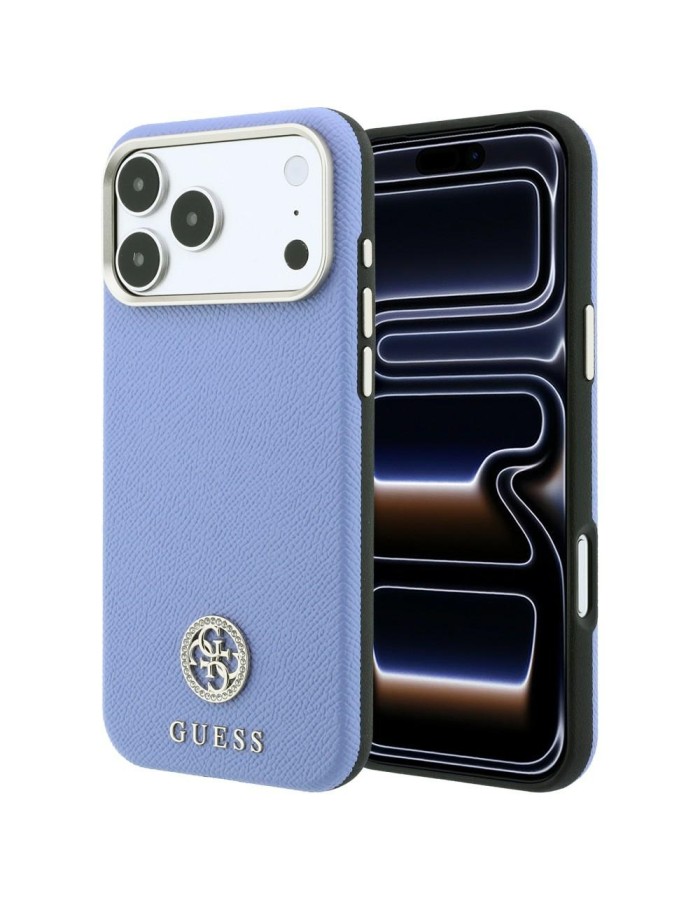 Guess Grained Round Strass Logo MagSafe Case for iPhone 18 Pro / 17 Pro - Blue
