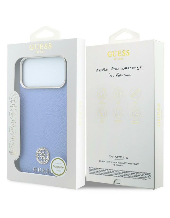 Guess Grained Round Strass Logo MagSafe Case for iPhone 18 Pro / 17 Pro - Blue