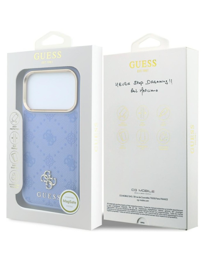 Guess Peony 4G Small Logo MagSafe Case for iPhone 18 Pro / 17 Pro - Light Blue