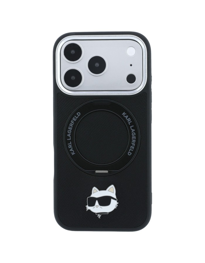 Karl Lagerfeld with Ring Stand 360 Choupette Head Pin MagSafe Case for iPhone 18 Pro / 17 Pro - Black