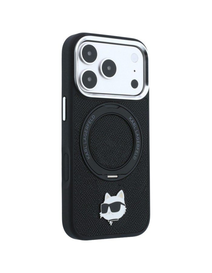 Karl Lagerfeld with Ring Stand 360 Choupette Head Pin MagSafe Case for iPhone 18 Pro / 17 Pro - Black