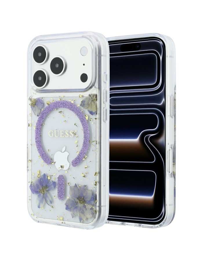 Guess Resin Flowers Glitter MagSafe Case for iPhone 18 Pro Max / 17 Pro Max - Purple Guess Resin Flowers Glitter MagSafe Case for iPhone 18 Pro Max / 17 Pro Max - Purple